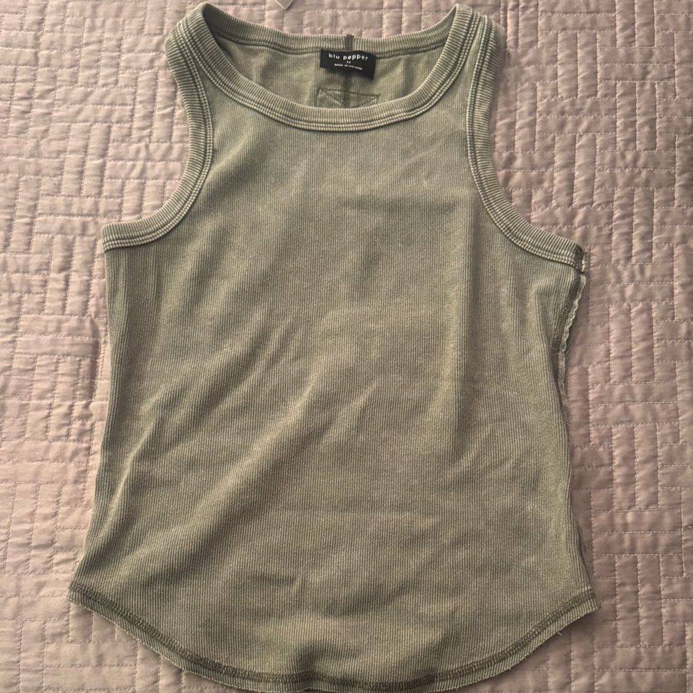Blu Pepper Sage Ribbed Tank Top - Women's Sleeveless Knit
